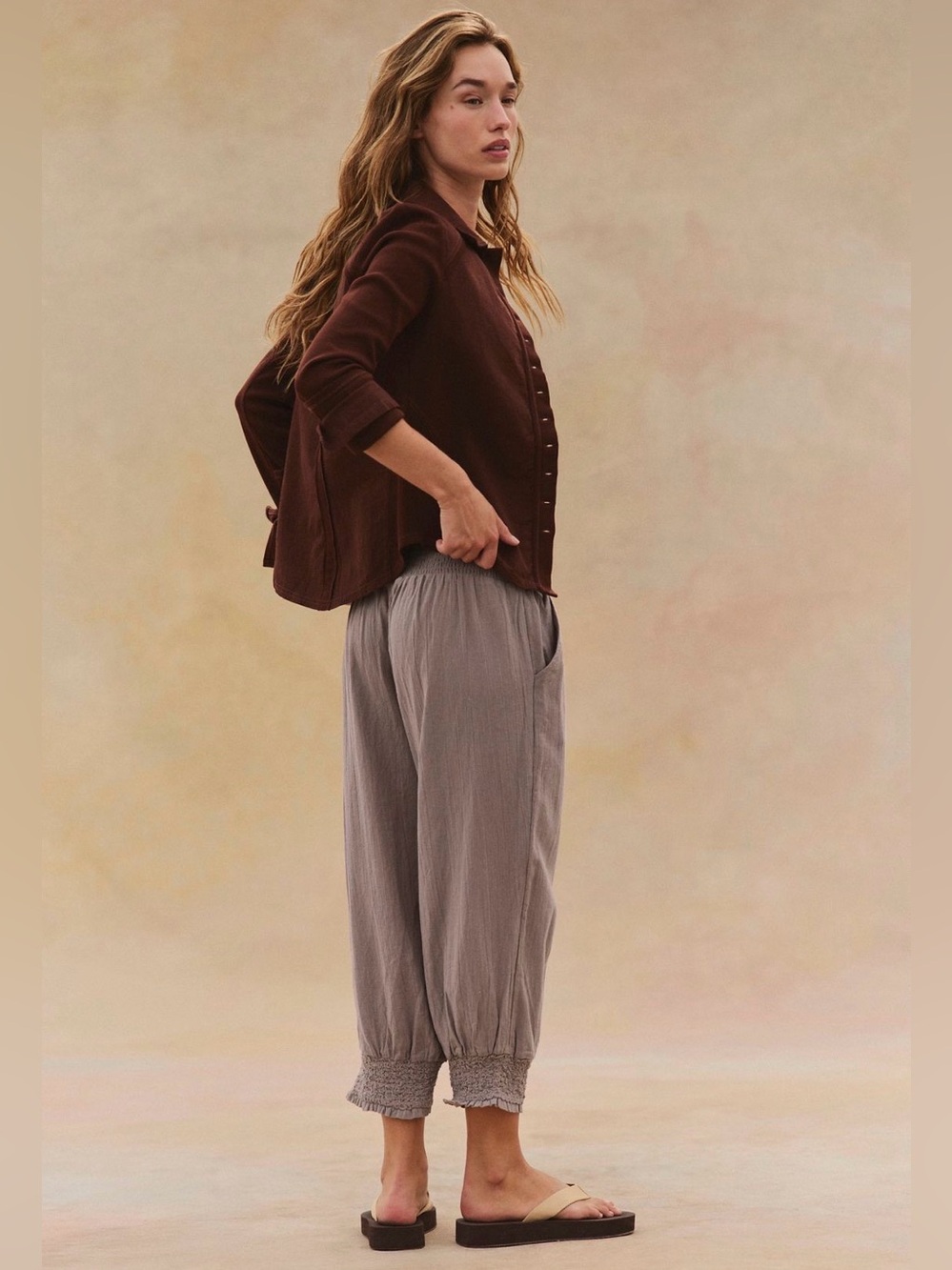 FREE PEOPLE Taye Smocked Cotton Capris - Picture 2 of 14